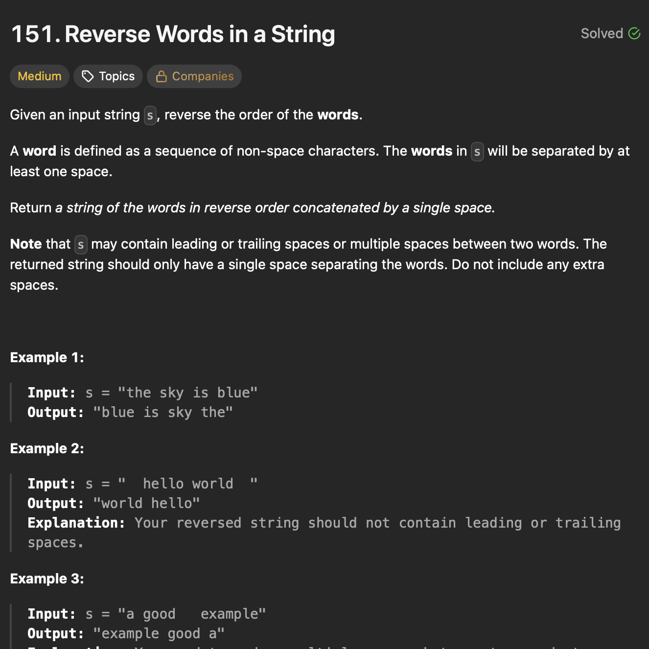 LC: 151: Reverse words in a string